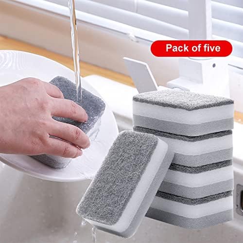 Pincel de prato de madeira com portador de celulares pesados ​​esponja de esponja de esponja dupla esponja de lavagem