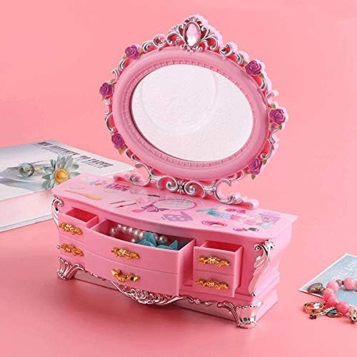 Caixa de maquiagem rosa Caixa de música espelho Jóias portáteis Caixa de armazenamento doméstico Organizador de armazenamento