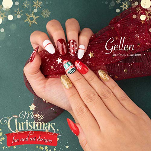 Gellen Christmas Gel Malel Kit- Red White Green Gel Gel Gel Polish Kit 6 Cores, Gel Nail Kit Holida de Férias de Natal