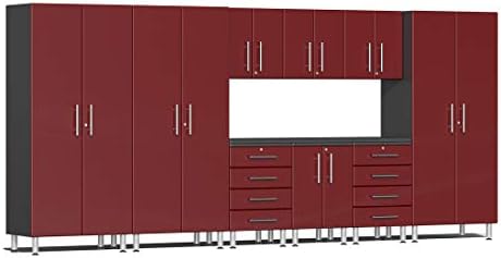Ulti-Mate UG23101R Kit de armário de garagem com 10 peças com bancada canalizada no Ruby Red Metallic