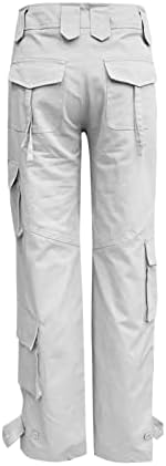 Calça de carga branca zlovhe para mulheres, calças de carga folgada feminina com bolsos de calças de pernas largas de pernas