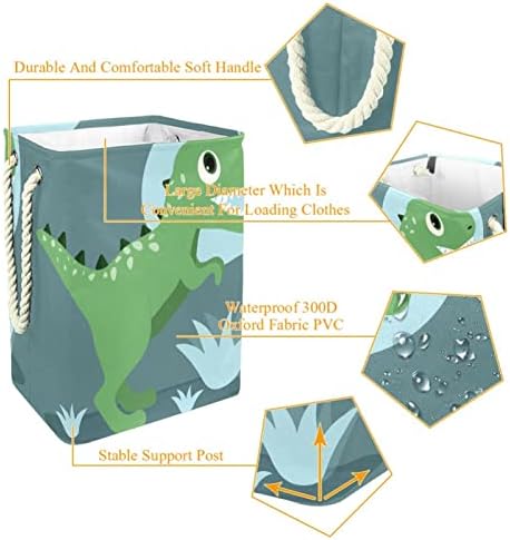 Indicultor adorável dinossauro verde Mesa de trabajo Lavanderia grande cesto de roupas prejudiciais à prova d'água para cesto de roupas para o organizador de brinquedos de roupas, decoração de casa para banheiro