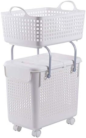 Trolley Cart Plástico cesto com rodas, 3 camada grande de cesta branca/marrom para banheiro/quarto infantil28 × 44x75cm,