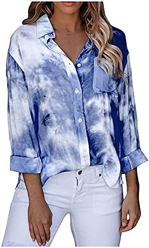 T-shirt feminina, Wytong Casual Slave Tunic Tunic Top-dye camisa impressa Chiffon Button Tops