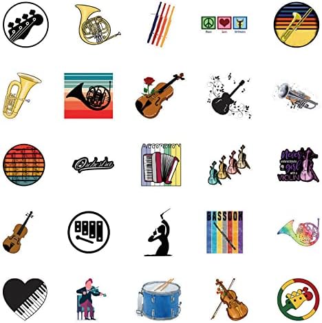 100pcs Instrumentos musicais adesivos para scrapbook, adesivos de música orquestral, adesivos de violoncelo de piano de guitar