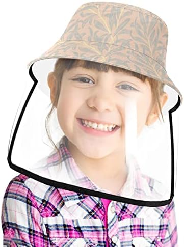 Chapéu de proteção para adultos com escudo facial, chapéu de pescador anti -sun tap, folhas cinza rosa vintage