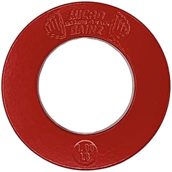 Micro Gainz Tamanho olímpico Vermelho 1lb Placas de peso fracionário 2 peças -projetadas para barbells olímpicas, usadas para treinamento de força e micro carregamento, fabricado nos EUA