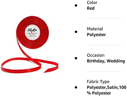 Fita vermelha 1/4 polegadas 36 jardas de cetim Roll perfeito para scrapbooking, arte, casamento, grinalda, aniversário de embalagem, embrulho presentes de Natal ou outros projetos