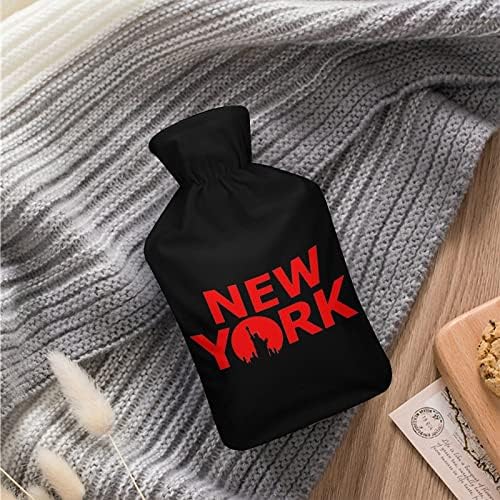 Garrafa de água quente da cidade de Nova York com tampa macia de pelúcia saco de injeção de água de borracha 1000 ml