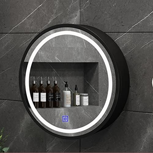Espelho de vaidade redonda com fifor com espelho leve e montado na parede, recreio de gabinete de remédios para banheiro LED ou armários de parede de montagem de superfície sobre o banheiro, 50-70cm