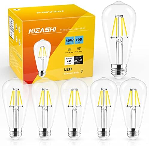 Lâmpadas Edison de 40 watts, led de Hizashi, equivalente de 40 watts, e26 led lâmpada LED não-minimizível, 4000k White 450LM 4W 95+CRI