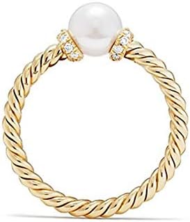 888 Easy Shop Shop Lindo anel de casamento para mulheres 18K Amarelo Gold White Pearl