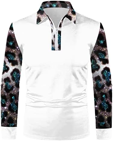 Camisas de pólo masculinas de Wocachi zip de pescoço, outono inverno de manga comprida Leopard tatchwork tops tops muscle casual designer camisa