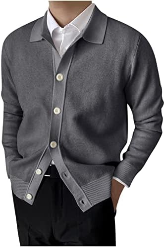Camisas casuais de botão masculino de lapela malha de manga comprida Cardigan Cardigan Solid Stretch Slim Fit Tops