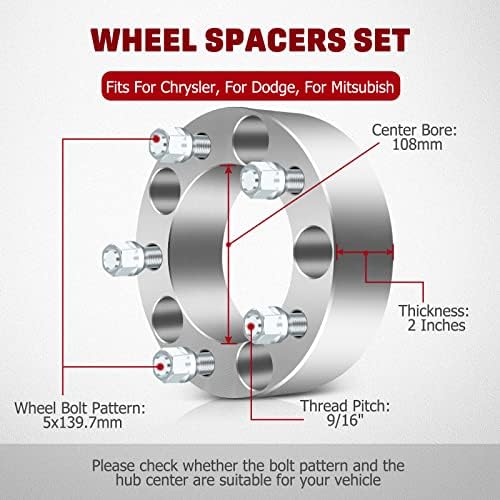 GDSMOTU 5x5.5 a 5x5.5 espaçadores de rodas de 2 ”espessura de 9/16” de parafuso de parafuso de 108 mm compatível