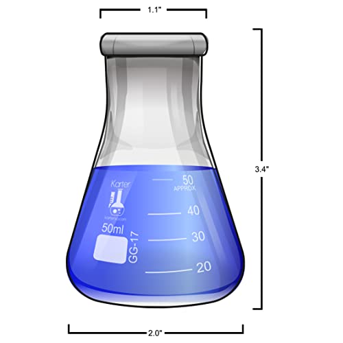 Flask Erlenmeyer de boca estreita de 50 ml, vidro borossilicato, aro pesado, parede grossa, Karter Scientific 213G46