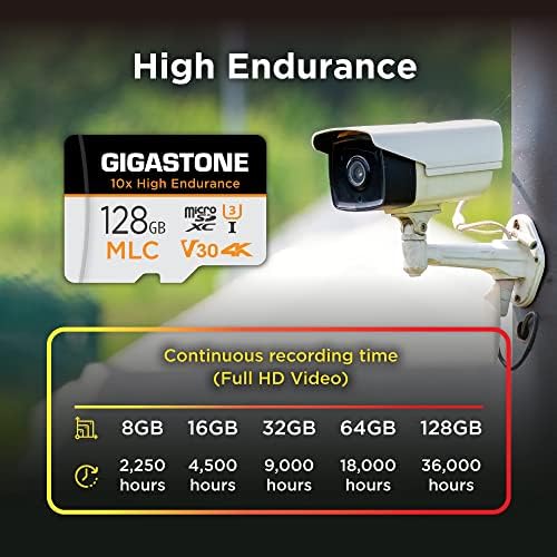 [10x High resistência] Gigastone Industrial 128 GB de 28 GB de cartão MLC Micro SD, gravação de vídeo em 4K, came de segurança,