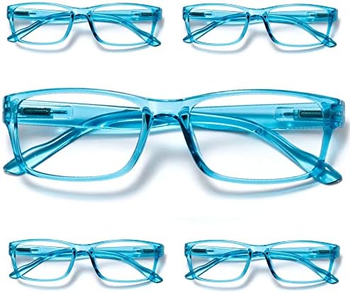 5 pares de óculos de leitura azul para mulheres bloqueio de luz azul ， ， óculos de computadores de homens e mulheres Comfort Spring Hinge Readers