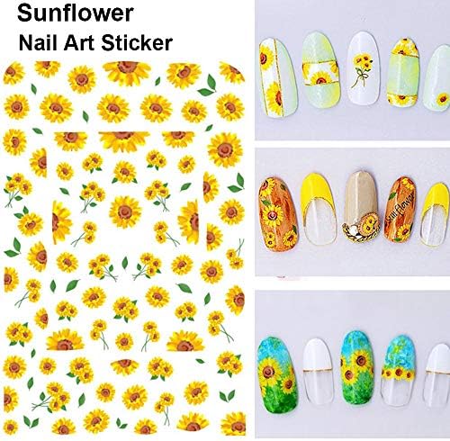 6 lençóis Daisy unhas adesivas de luxo designer de luxo suprimentos de arte 3D Decalques de unhas auto-adesivas Sunflower Smiley Daisies Flowers Designs Adesivo para Manicure Dicas de Manicure Kit de Decorações de Unhas