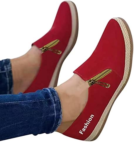 Sapatos planos femininos sapatos femininos femininos moda moda cor sólida redonda redonda de dedão rasa zíper lateral sapatos