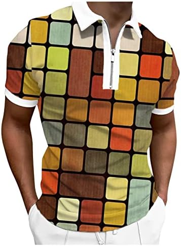 Camisas casuais masculinas de verão masculino primavera e verão de zíper de zíper, impressão de camisa de lapela de top
