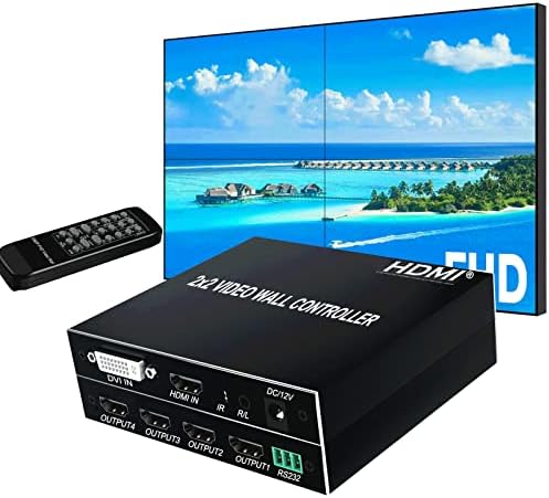 2x2 HDMI Video Wall Controller, HDMI e DVI Suporte controlador de parede de TV de entrada 4K, processador de parede de TV de 1080p,