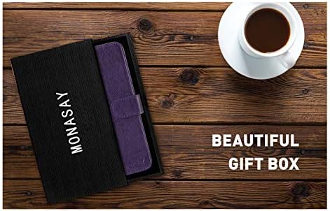 Monasay Wallet Case for Galaxy S22 5G, [Protetor de tela incluído] [bloqueio de RFID] Flip Folio Leather Cell Tela com titular de cartão de crédito para Samsung Galaxy S22 5G 6,1 polegadas, roxo