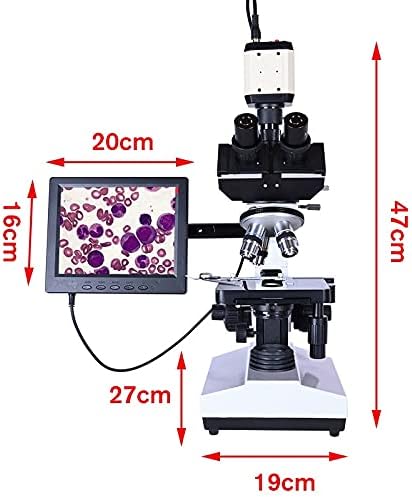 Trexd Professional Lab Biológico Trinocular Microscópio Zoom 2500x + Câmera CCD digital eletrônica USB + LCD de 8 polegadas