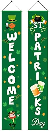 Decorações do dia de St Patricks, Lucky Green Shamrock, Irish St. Patrick's Alpendre, varanda bem -vindo da bandeira da bandeira da sorte, decoração de penduramento