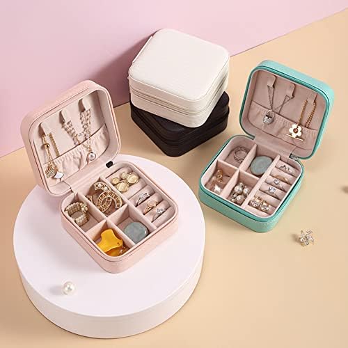 Wior 4 Pack Mini Travel Jewelry Case para mulheres meninas, organizador de armazenamento de jóias pequenas com grades removíveis de fechamento com zíper, suporte portátil de caixa de armazenamento para exibição para anéis de brinco de colares