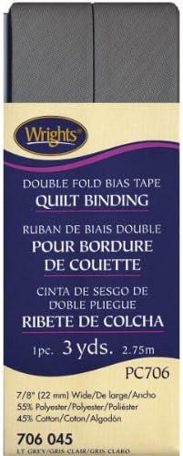 Wrights Double Fold Quilt Binding 7/8 x3yd, cinza claro