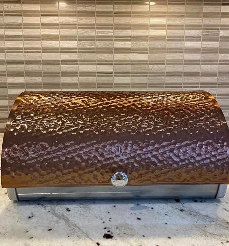 Berlinger Haus Caixa de pão de aço inoxidável para bancada de cozinha, recipiente compacto de armazenamento de pão, lixeira de pão moderna com porta de metal, suporte elegante de pão, ouro