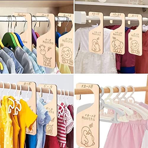Divisores de closet para bebês de madeira para roupas, 7pcs Organizador de dupla face de recém-nascido para 24 meses, divisores de cabide