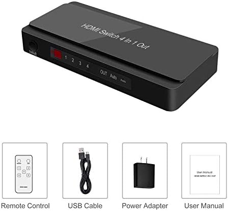 RUIPUO HDMI Switcher, seletor 4x1 HDMI 4 em 1out com função pip e controle remoto sem fio IR para Stick Fire, Xbox, PS3/4, Roku,