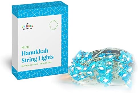 Hanukkah Led String of Lights Menorah e Dreidel Designs 10 pés com 40 luzes
