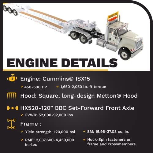 Diecast Masters International HX520 SffA Day Cab Tandem Tractor com trailer de baixo perfil XL120 HDG e 2 boosters | 1:50 Modelo