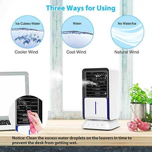 Ar condicionado portátil, lafhome pequeno ar condicionado pessoal Mini refrigerador de ar com timer e luz noturna, 3 velocidades