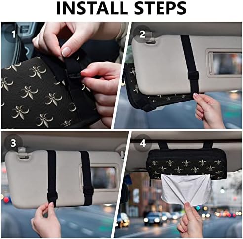 Titular do tecido do carro Silver-Black-Fleur-de-Lis Dispense Dispenser Dispenser Holder Backseat Tissue Case
