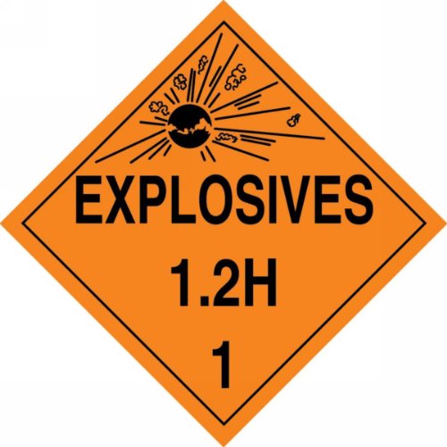 Accuform MPL116VP25 Classe de risco de plástico 1/Divisão 2H DOT Placard, Explosivos 1.2h 1 com gráfico, 10-3/4 Largura x 10-3/4 Comprimento, preto na laranja