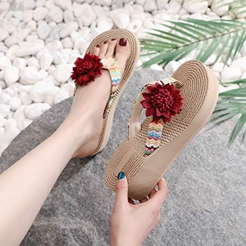 Flipers de verão para mulheres tecem cunhas de flores Sapatos de chinelos de praia Sandálias planas de sandálias planas