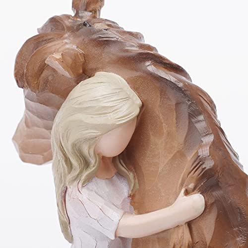 Presentes para estatuetas para mulheres amantes de cavalos, menina abraça a decoração da estátua de cavalo decoração de cavalos