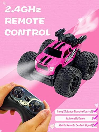 Monster Truck for Girls, Girls Remote Control Car Brinquedos, caminhões RC RC com função de pulverização, 4WD 360 ° Flips