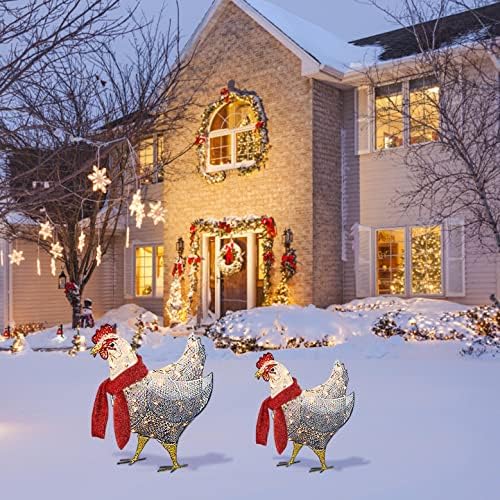 Frango iluminado de Natal com decoração de férias de lenço 2021 LED Decorações ao ar livre de Natal Ornamentos de Natal Pátio Patio