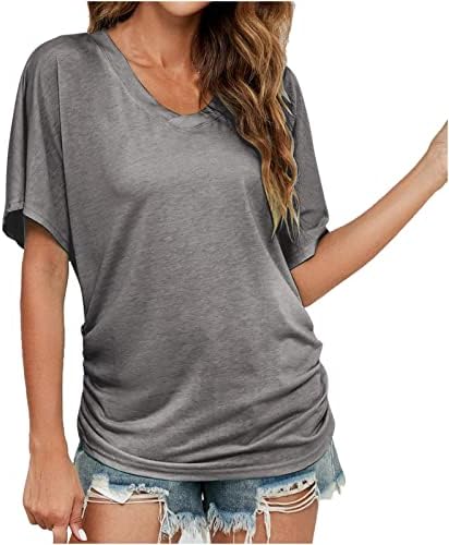 Camisas de verão para mulheres v pescoço de manga curta tops de cor sólida camiseta casual camise