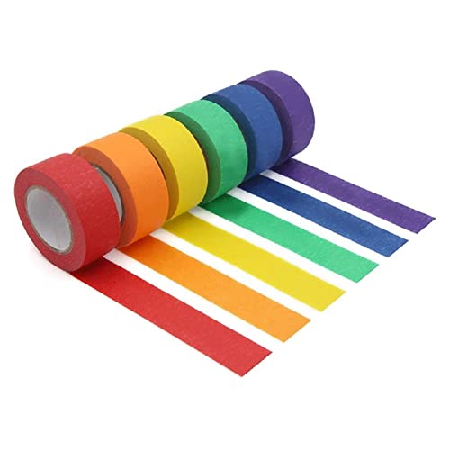 7 rolos fitas de máscara coloridas, 1/2 polegada de 12m de cor de arco-íris vibrante sem resíduos Painters Tape Fita e codificação de cores Fita de papel Kids Roting Arts Artes