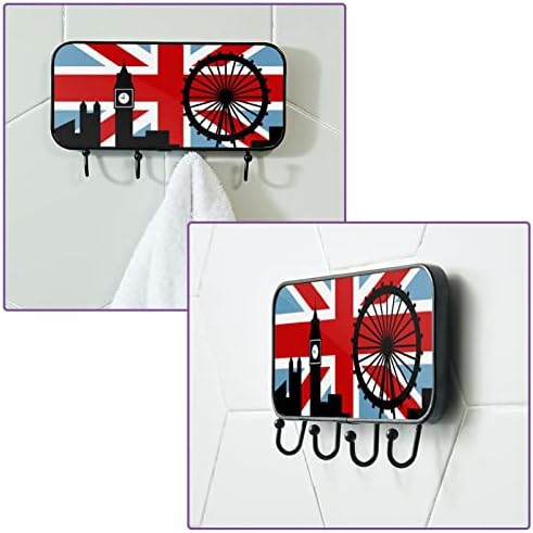 Ganchos tfcocft para pendurar, ganchos de parede, ganchos adesivos, ganchos pegajosos para pendurar, bandeira britânica Londres padrão