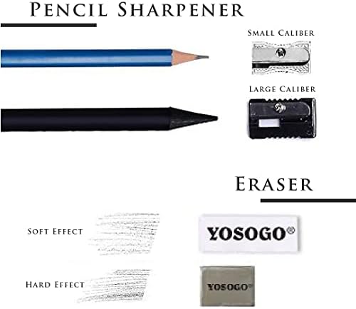 Yosogo 49- Desenho de desenho e desenho de lápis de desenho, kit de artistas inclui esboço, grafite, carvão, lápis e bastões