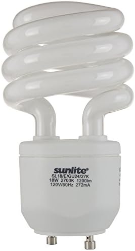 Sunlite SL18/E/GU24/27K Lâmpada de CFL em espiral, 18 watts, Base GU24, 1250 lúmens, 10.000 horas de vida útil, UL listado,