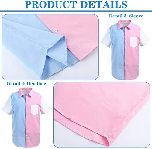 Camas de manga curta de colorida masculina Camisetas de gênero revelam camisas azuis rosa Botão de bolso de bolso para baixo