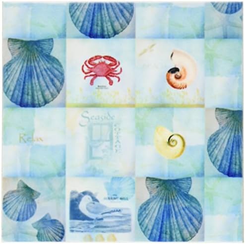 3drose cst_79384_3 Aqua Beach Seashell Collage Art Ceramic Tile Coasters, conjunto de 4